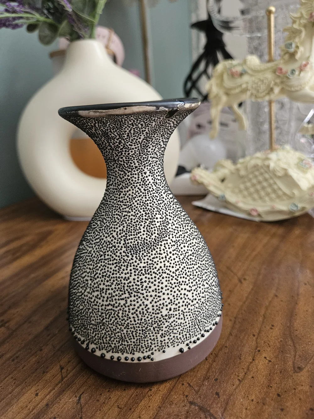 Anthropologie Speckle Dot Ceramic Vase in White and Brown